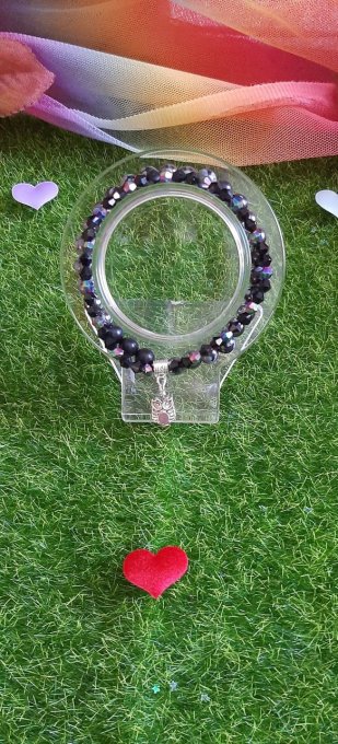 Bracelet double rang obsidienne des neige-Hématite-perles cristal
